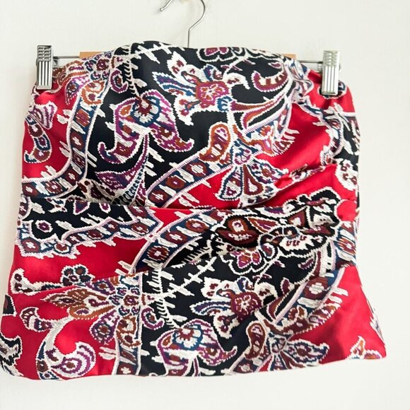 Kay Unger Satin Paisley Print Draped Boned Bodice Corset Top 12 - Picture 2 of 6